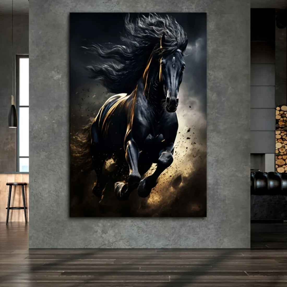 Running Black Horse Canvas