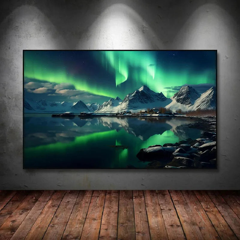 Northern Lights Lake Poster