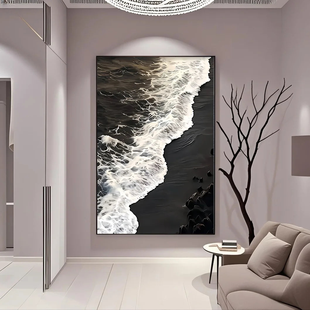 Black Ocean Waves Abstract Canvas