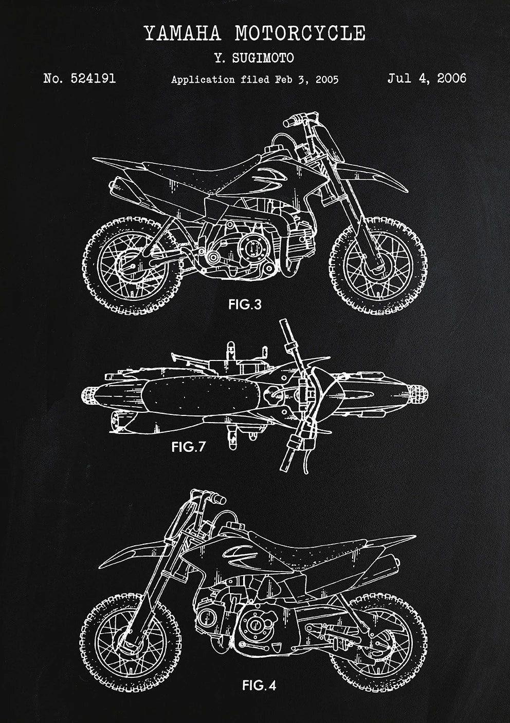 Motorcycle Patent Blueprint Art