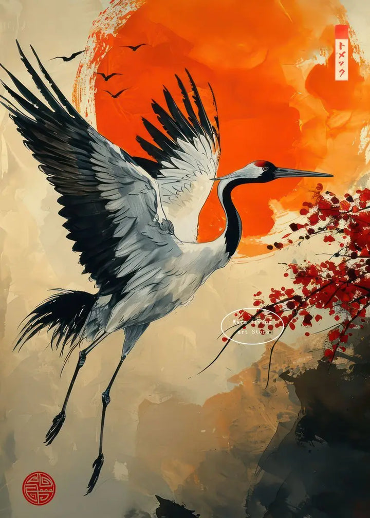 Yellow Crane Japanese Canvas