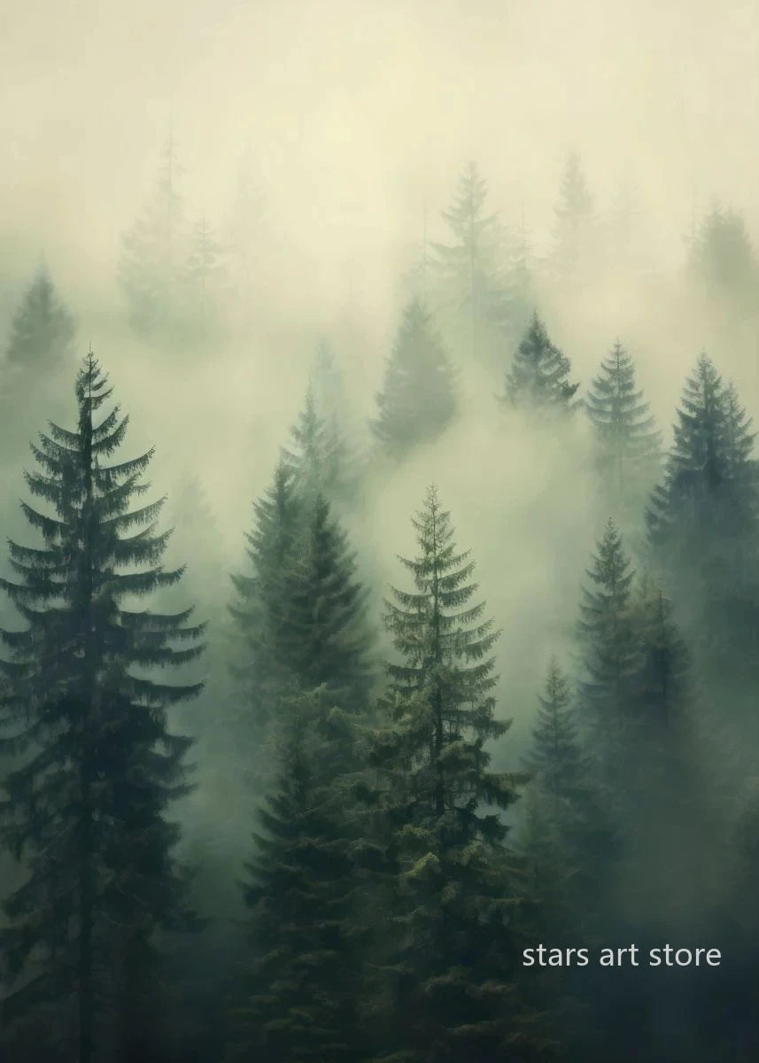 Foggy Forest Waterfall Canvas