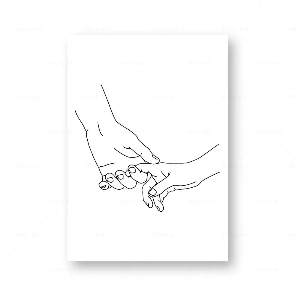 Minimalist Holding Hands Line Art