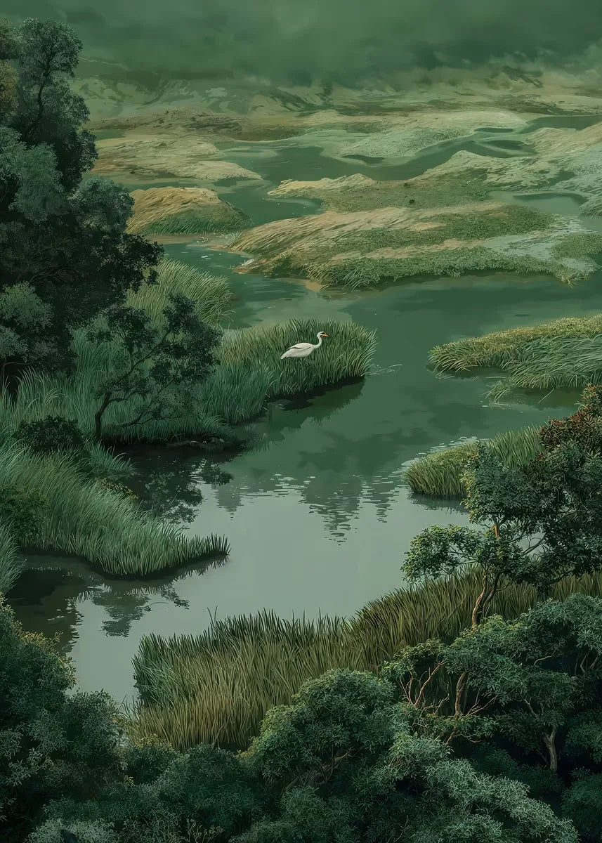 White Cranes Forest Poster