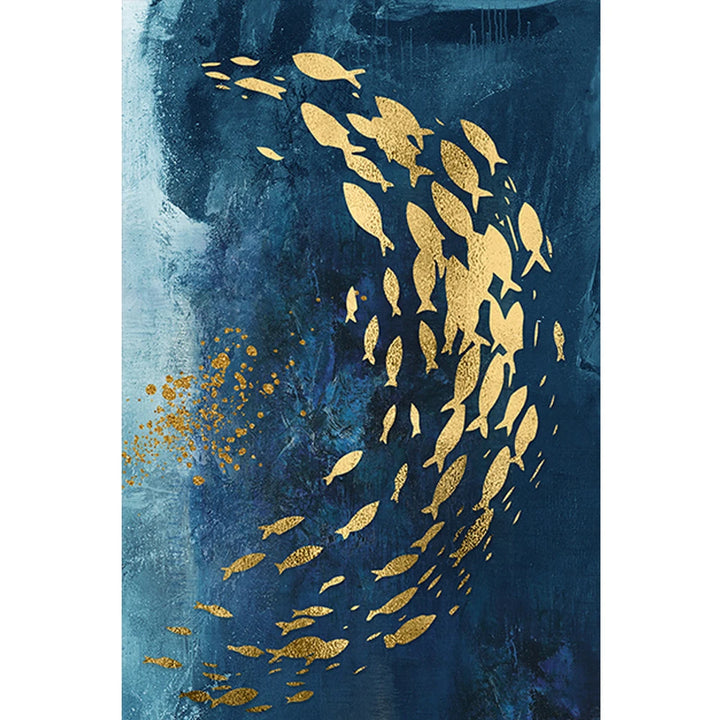 Blue Gold Abstract Fish Canvas