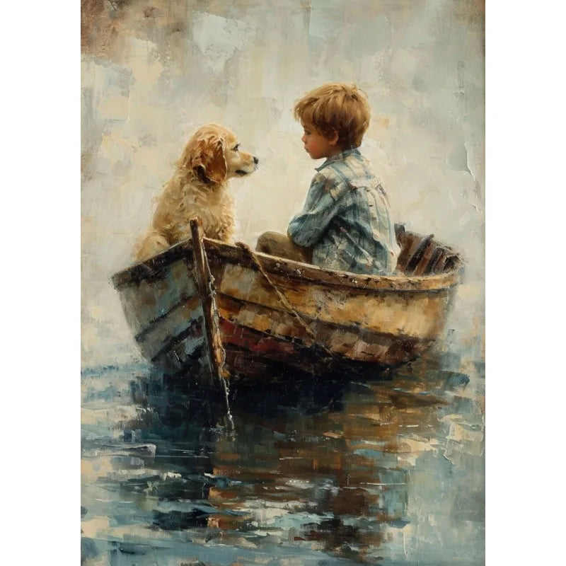 Retro Fishing Boys HunFishing Boys Landscape Artting Sketch Lake Nature Landscape Nursery Poster Canvas Painting Wall Art Pictures Home Farmhouse Decor