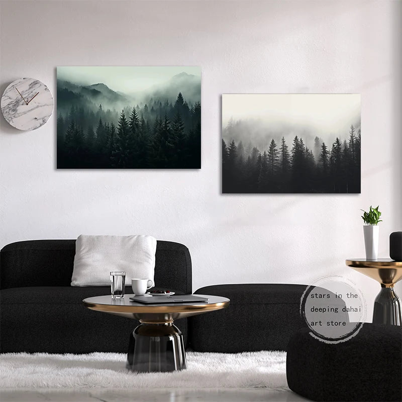 Foggy Forest Waterfall Canvas
