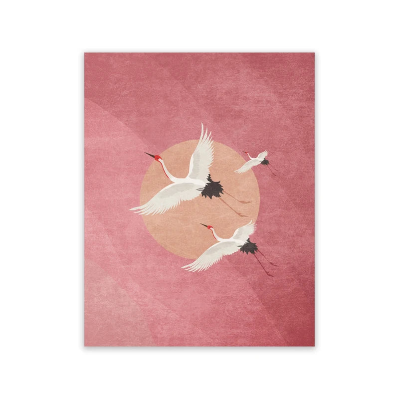 Hokusai Red Crane Art