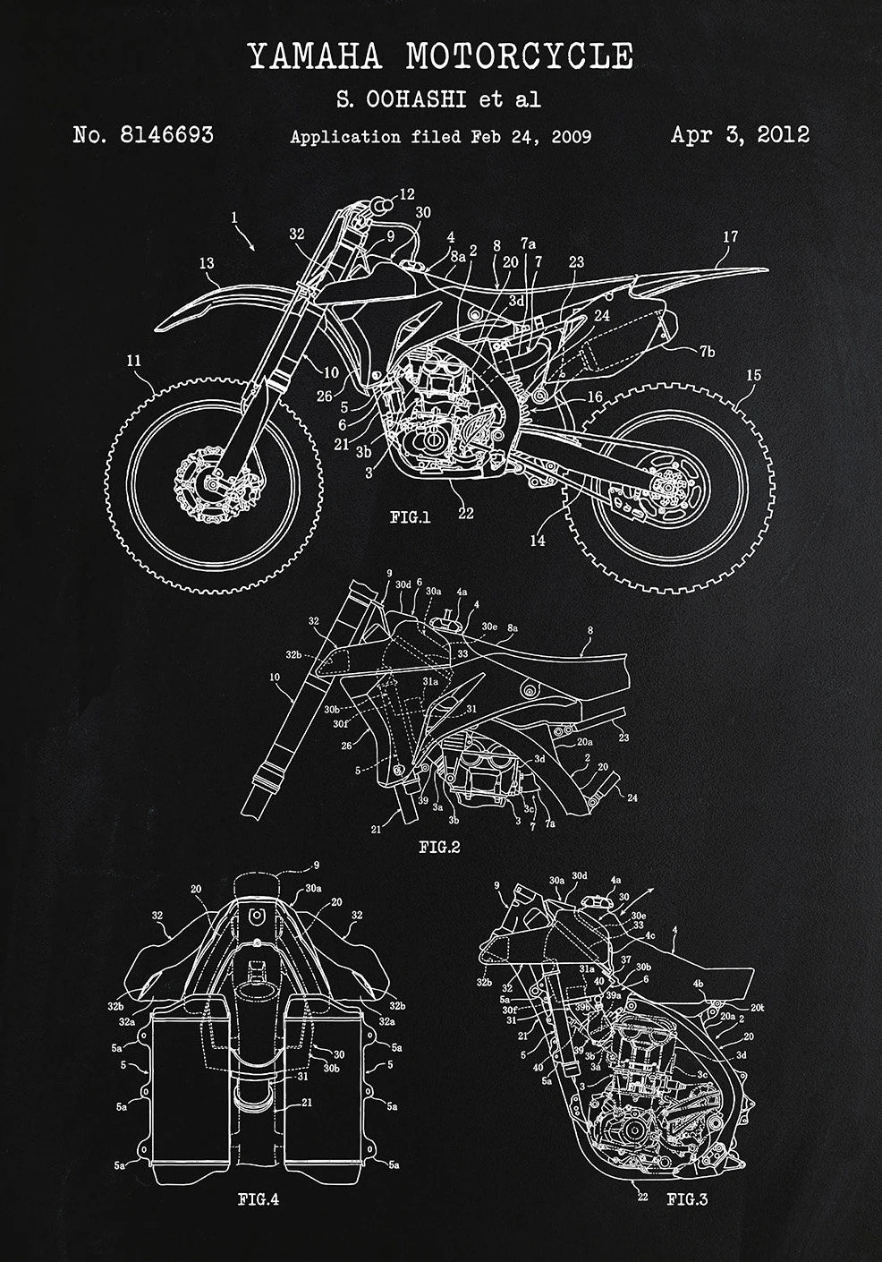 Motorcycle Patent Blueprint Art