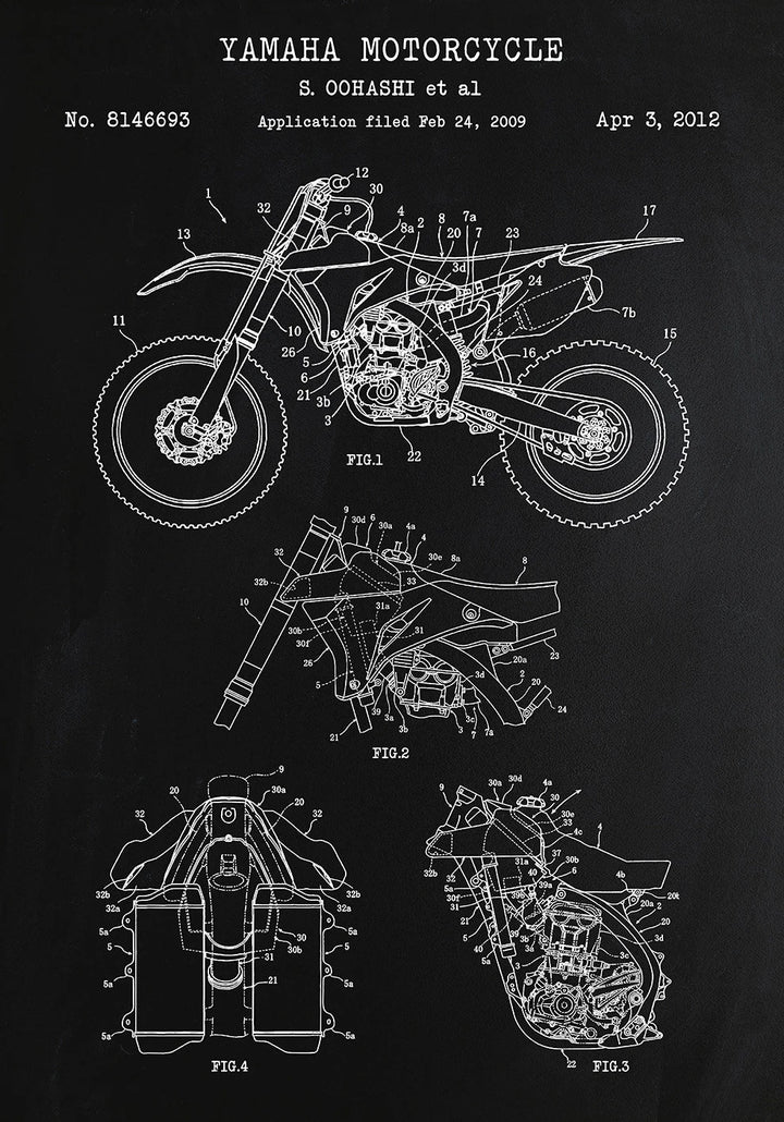 Motorcycle Patent Blueprint Art