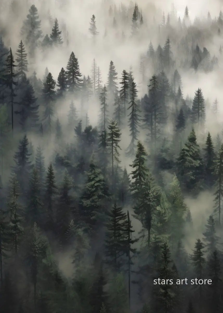 Foggy Forest Waterfall Canvas