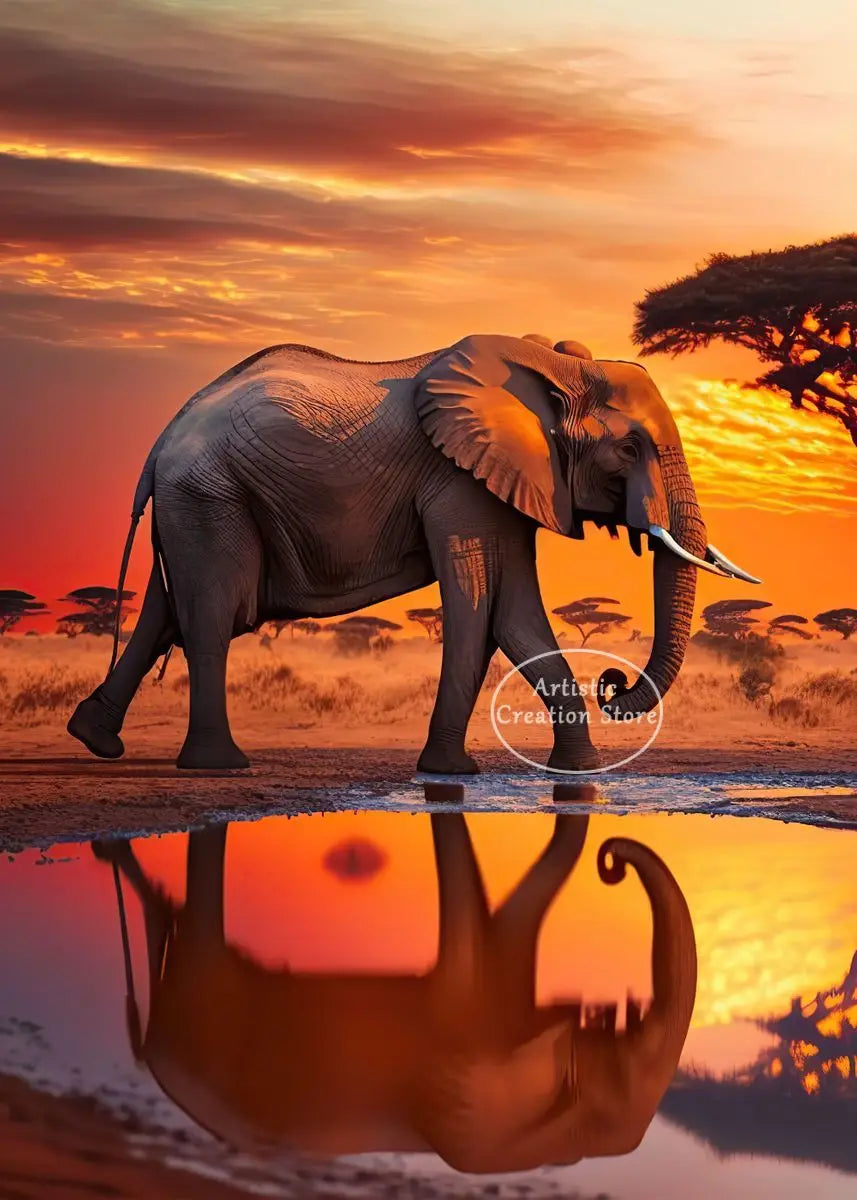 African Elephant Sunset Canvas