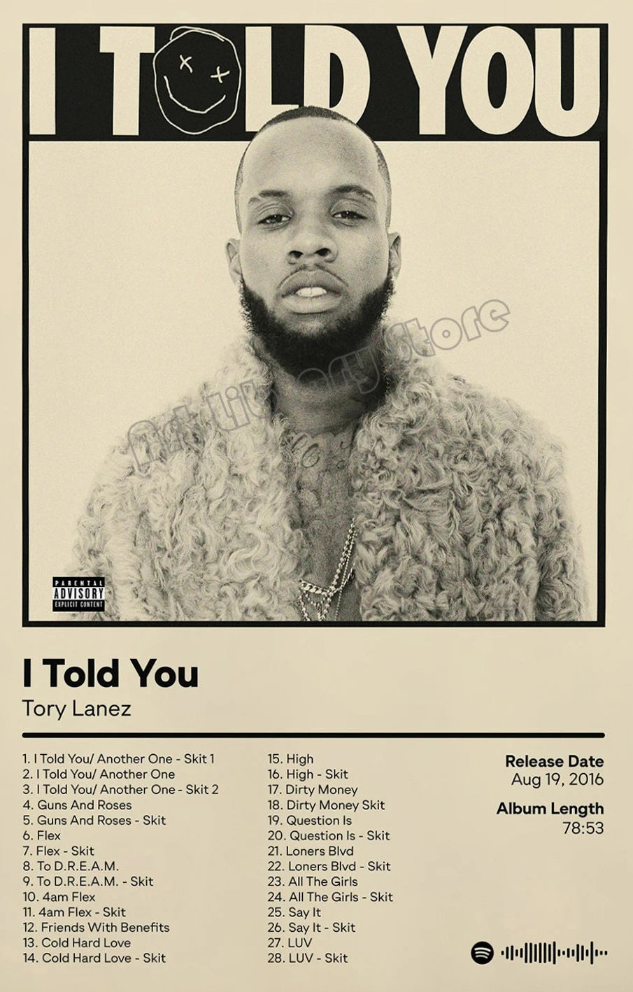 Tory Lanez Tracklist Poster