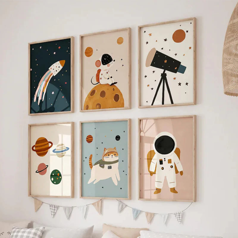 Astronaut Animals Nursery Poster