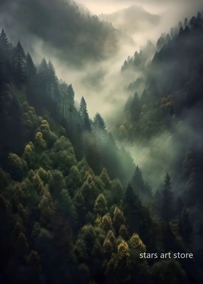 Foggy Forest Waterfall Canvas