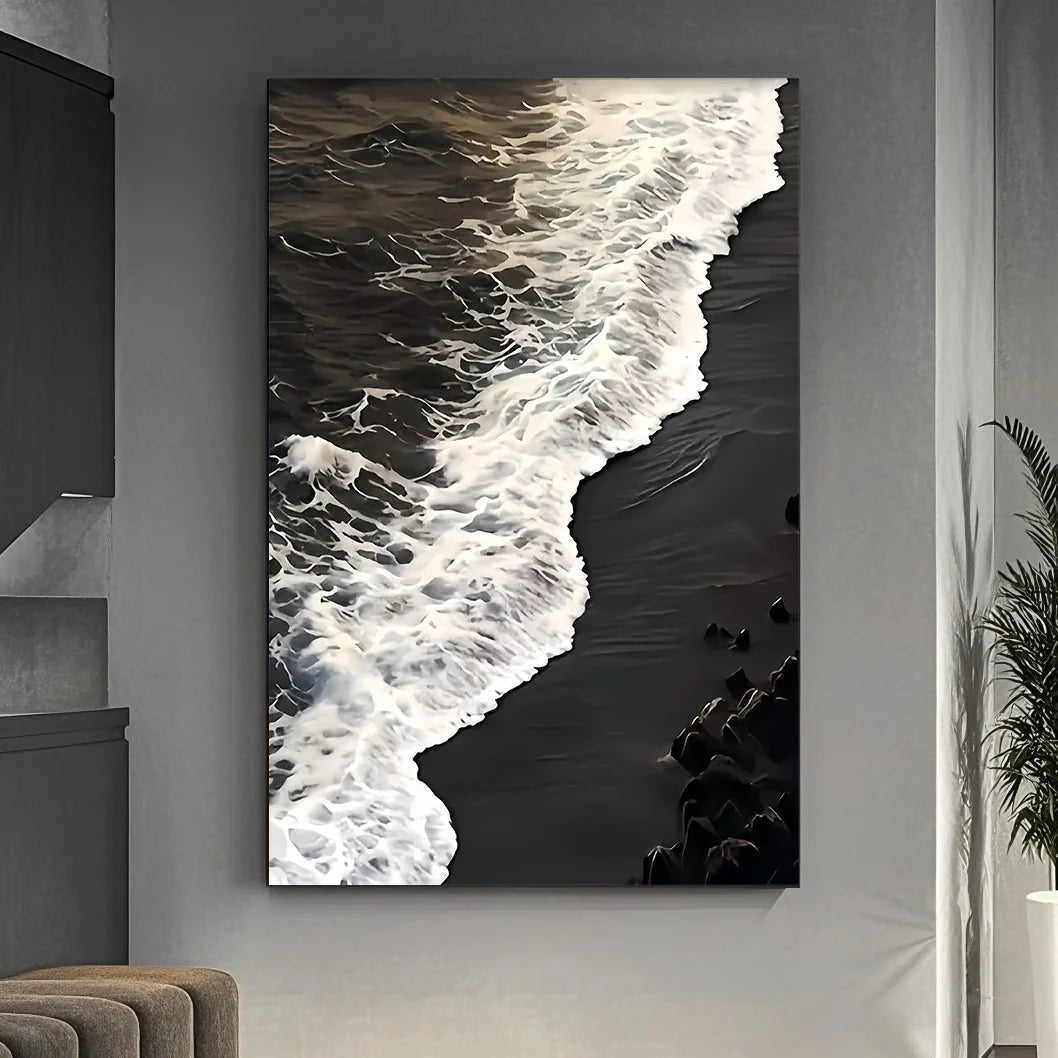 Black Ocean Waves Abstract Canvas