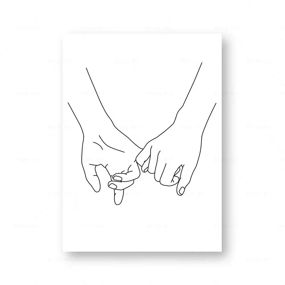 Minimalist Holding Hands Line Art