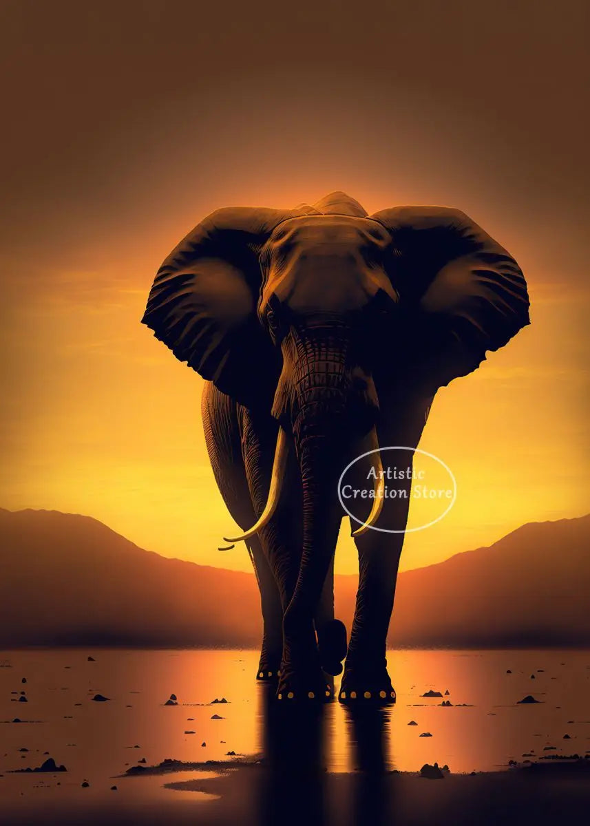 African Elephant Sunset Canvas