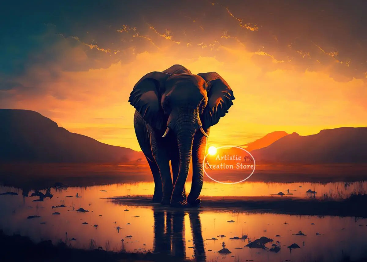 African Elephant Sunset Canvas