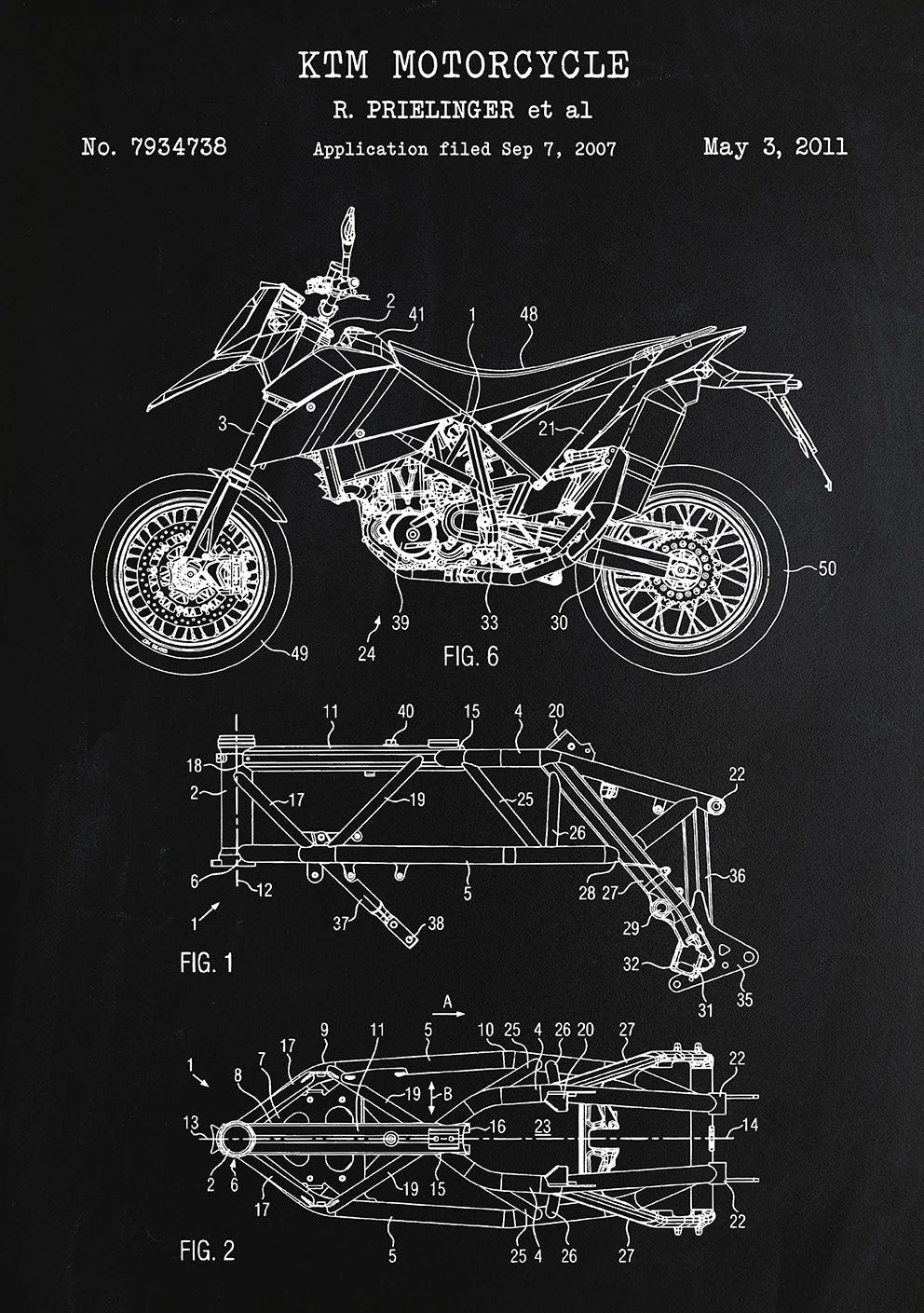 Motorcycle Patent Blueprint Art