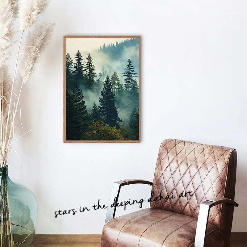 Foggy Forest Waterfall Canvas