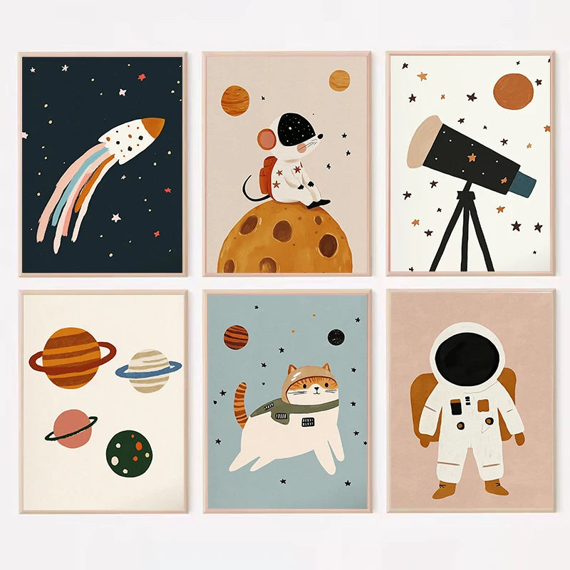 Astronaut Animals Nursery Poster