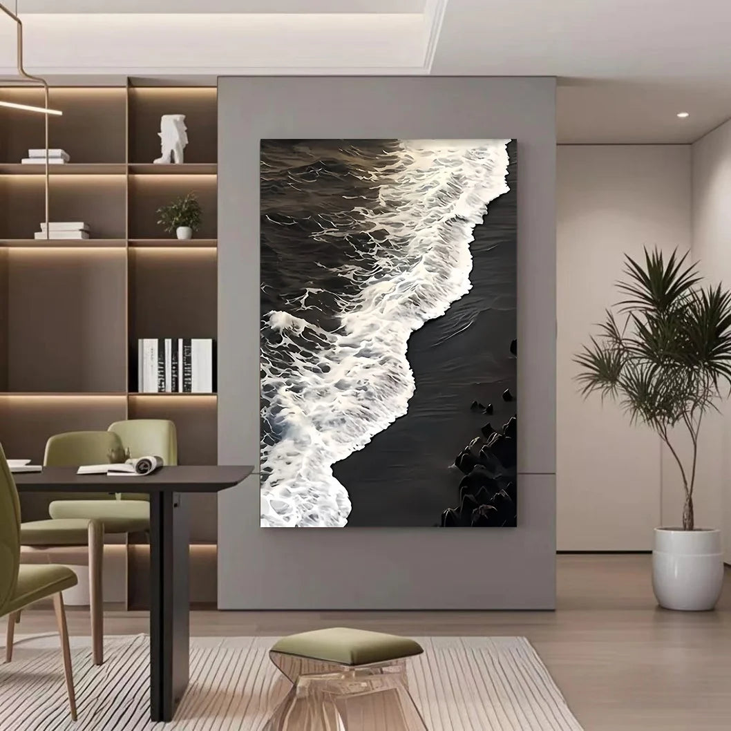 Black Ocean Waves Abstract Canvas