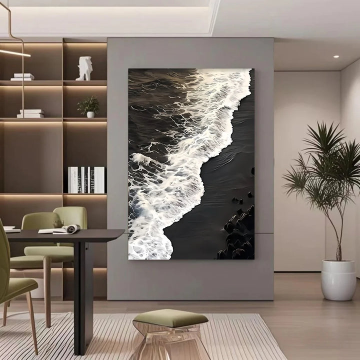 Black Ocean Waves Abstract Canvas