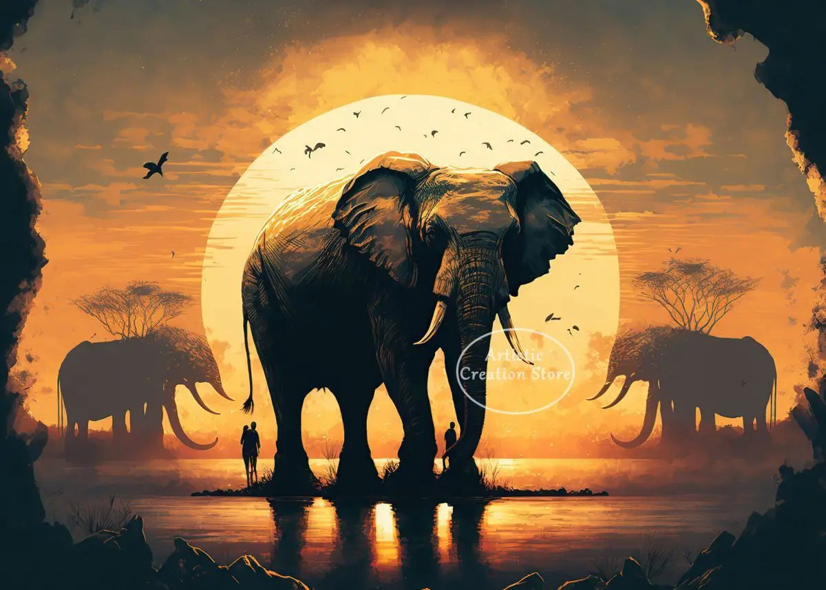 African Elephant Sunset Canvas