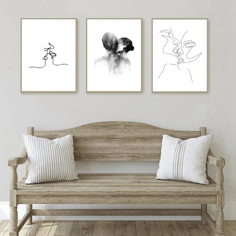 Single-Line Kiss Couple Poster