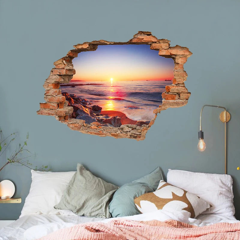 3D Broken Wall Window Sticker