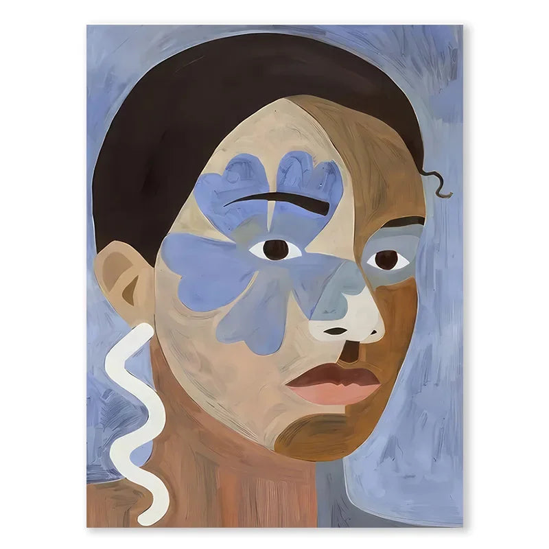 Blue Geometric Face Art Print