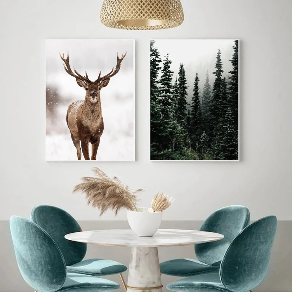 Winter Forest Deer Poster