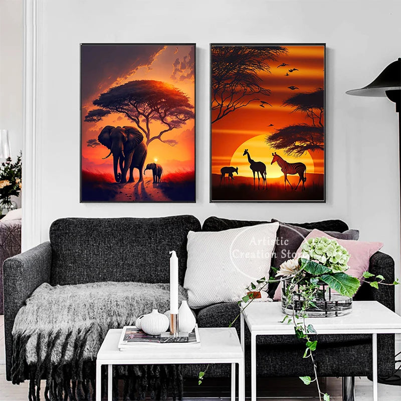 African Elephant Sunset Canvas