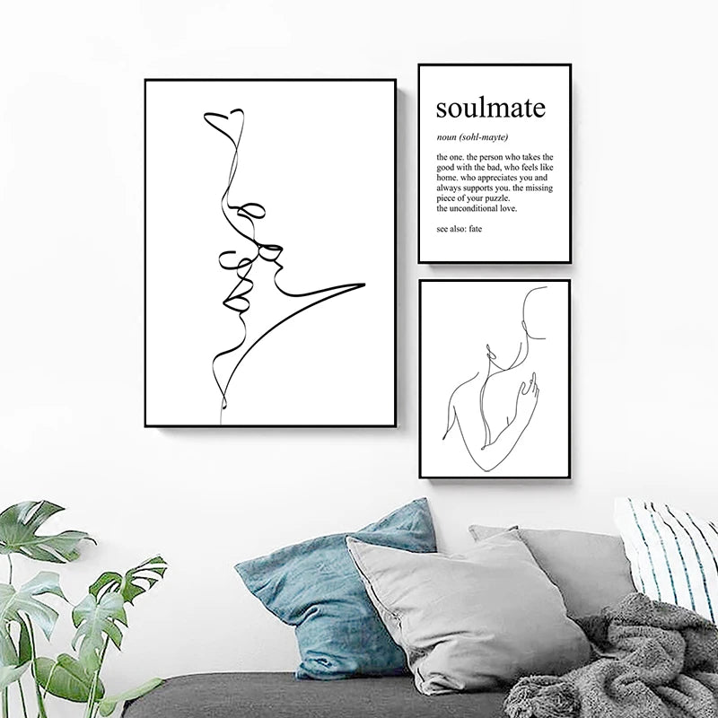 Single-Line Kiss Couple Poster