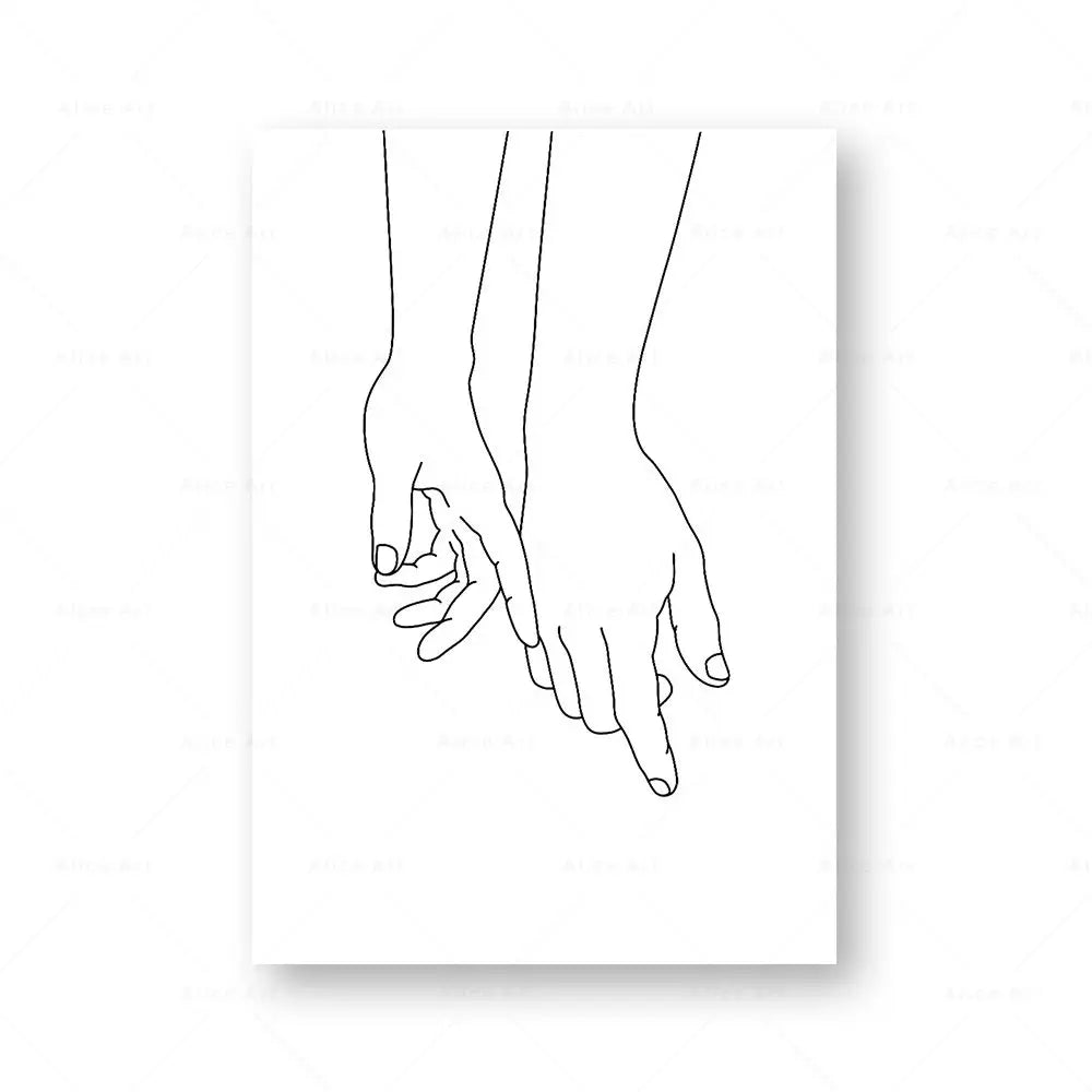 Minimalist Holding Hands Line Art