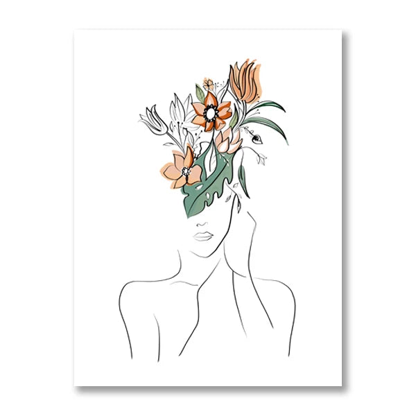 Floral Woman Line Drawing Canvas