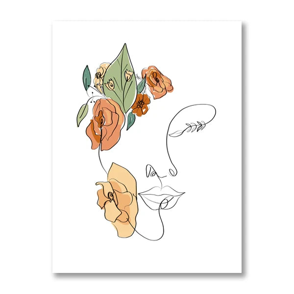 Floral Woman Line Drawing Canvas